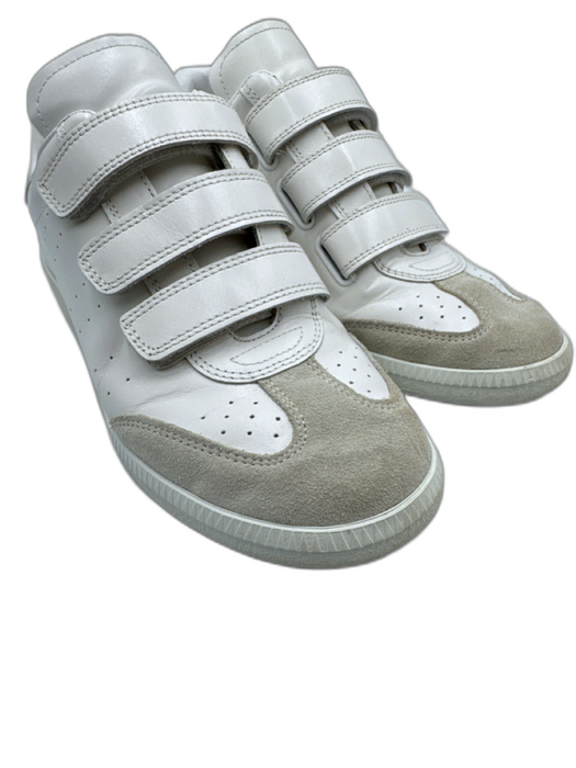 Isabel Marant White & Gray Leather Suede Detail Velcro Straps Low Top Sneakers White & Gray