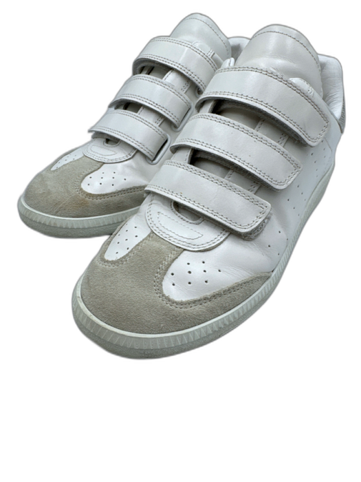 Isabel Marant White & Gray Leather Suede Detail Velcro Straps Low Top Sneakers White & Gray