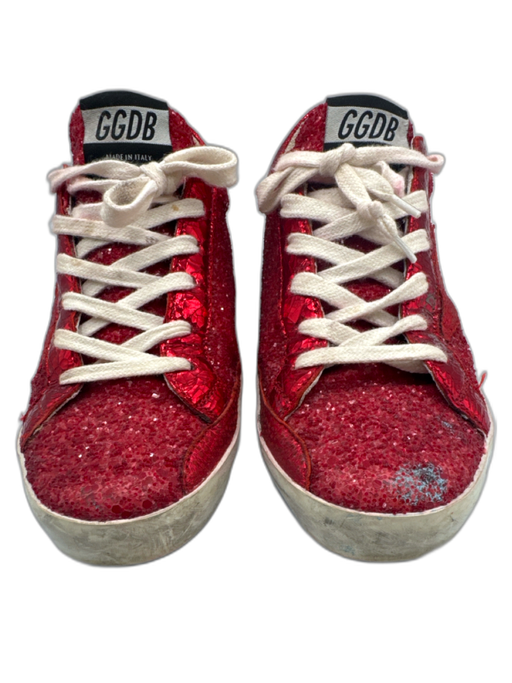 Golden Goose Shoe Size 37 Red Leather Glitter lace up Low Top Sneakers Red / 37