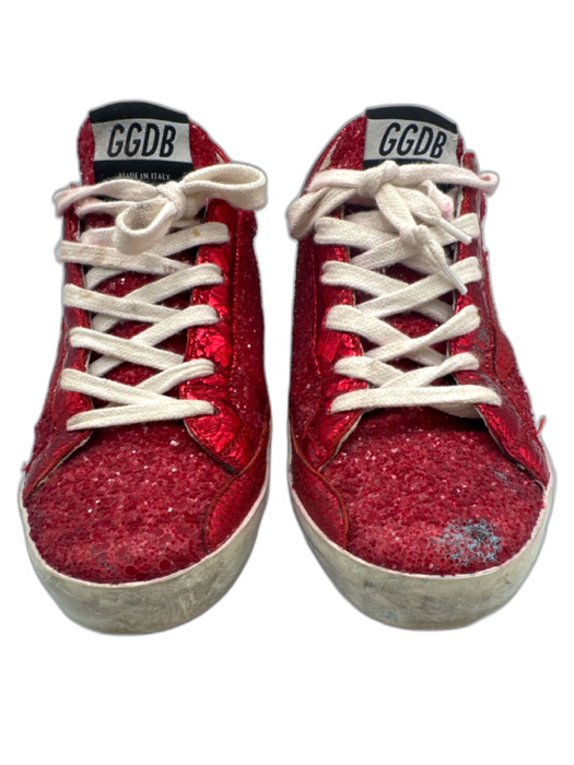 Golden Goose Shoe Size 37 Red Leather Glitter lace up Low Top Sneakers Red / 37