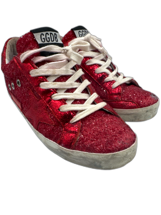Golden Goose Shoe Size 37 Red Leather Glitter lace up Low Top Sneakers Red / 37