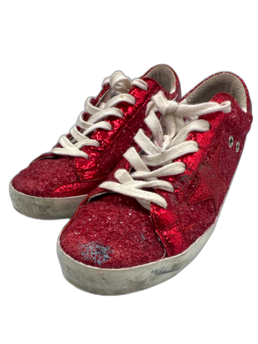 Golden Goose Shoe Size 37 Red Leather Glitter lace up Low Top Sneakers Red / 37