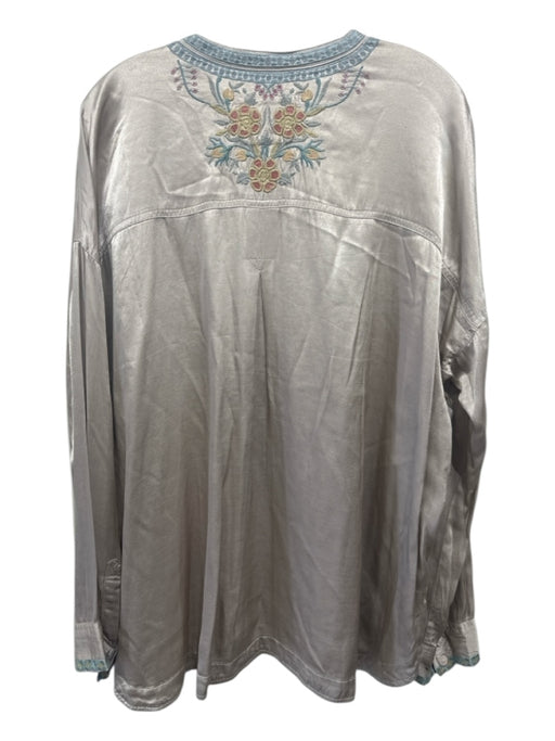 Johnny Was Size Small Taupe, Aqua & Multi Viscose Rayon Long Sleeve Floral Top Taupe, Aqua & Multi / Small