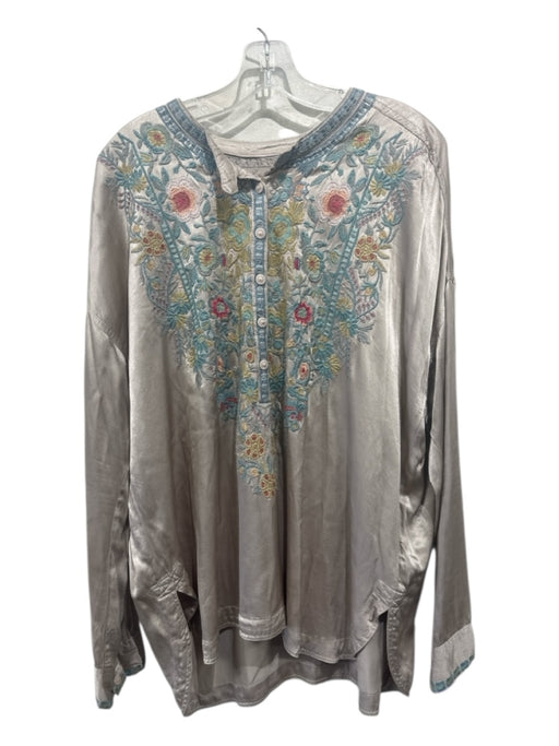 Johnny Was Size Small Taupe, Aqua & Multi Viscose Rayon Long Sleeve Floral Top Taupe, Aqua & Multi / Small