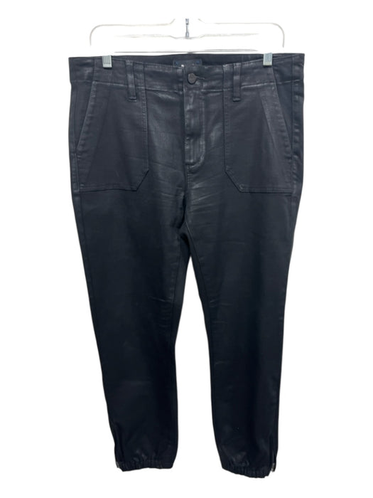 Paige Size 31 Black Rayon Blend Coated Zip & Button Elastic Ankle Pants Black / 31