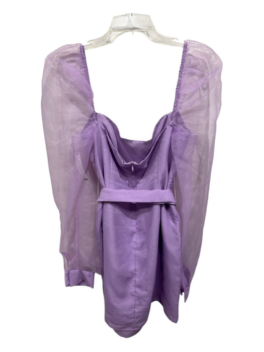Lovers + Friends Size L Purple Polyester Sheer Balloon Sleeve Mini Dress Purple / L