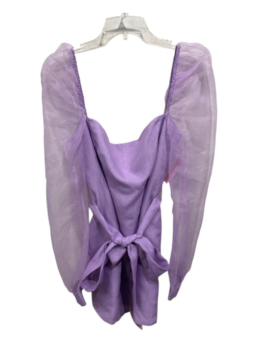Lovers + Friends Size L Purple Polyester Sheer Balloon Sleeve Mini Dress Purple / L