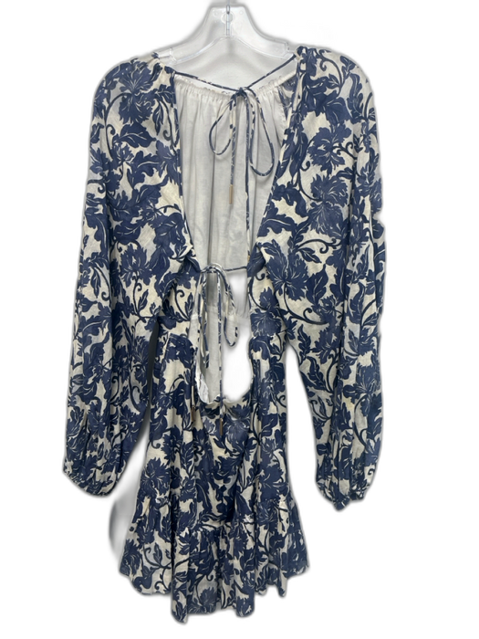 Significant Other Size 6 White & Blue Cotton & Linen Long puff sleeve Dress White & Blue / 6