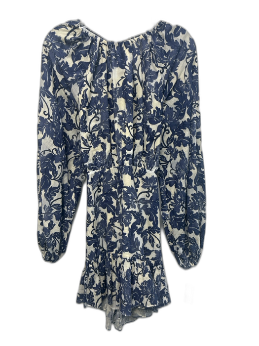 Significant Other Size 6 White & Blue Cotton & Linen Long puff sleeve Dress White & Blue / 6
