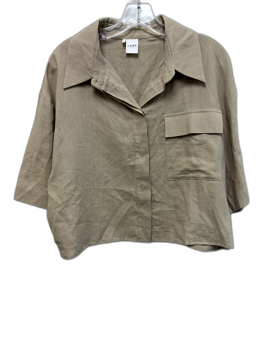 Lune Active Size S Beige Cotton & Linen Short Sleeve Elastic Waist Short Set Beige / S
