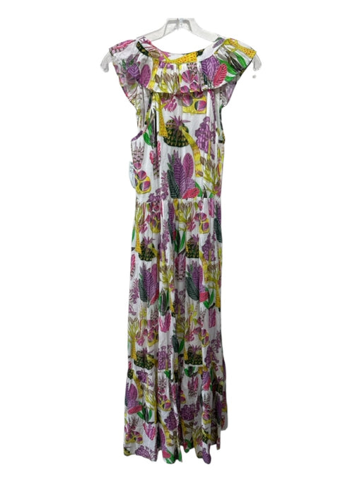 Oliphant Size XS White, Green, Purple Sleeveless Plants Ruffles Maxi Dress White, Green, Purple / XS