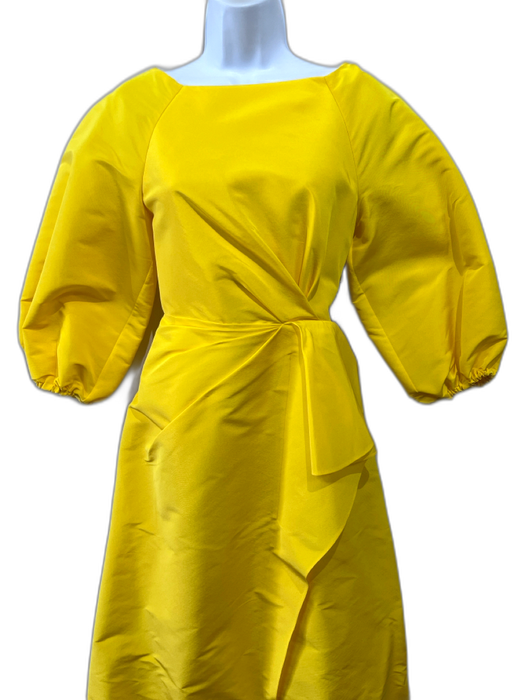 Carolina Herrera Size 2 Yellow Silk 3/4 Balloon Sleeve Gathered Detail Gown Yellow / 2