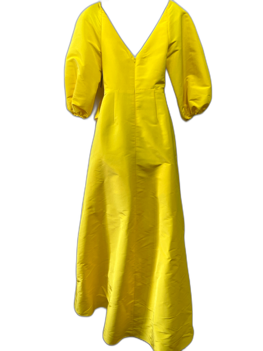 Carolina Herrera Size 2 Yellow Silk 3/4 Balloon Sleeve Gathered Detail Gown Yellow / 2