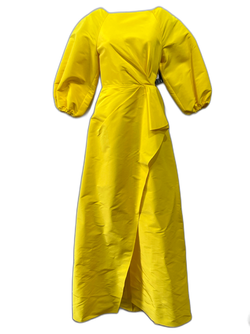 Carolina Herrera Size 2 Yellow Silk 3/4 Balloon Sleeve Gathered Detail Gown Yellow / 2