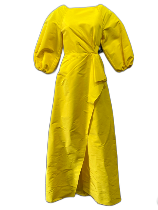 Carolina Herrera Size 2 Yellow Silk 3/4 Balloon Sleeve Gathered Detail Gown Yellow / 2