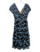 Lela Rose Size 4 Black & Blue Polyester Cap Sleeve Mesh Embroidered Midi Dress Black & Blue / 4