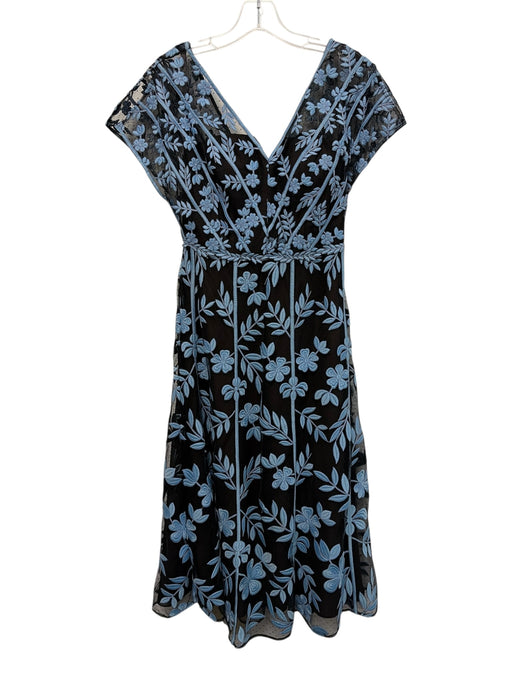 Lela Rose Size 4 Black & Blue Polyester Cap Sleeve Mesh Embroidered Midi Dress Black & Blue / 4