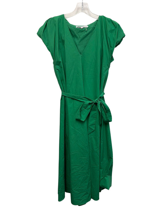 English Factory Size XS Green Polyester V Neck Puff Cap Sleeve Maxi Pleat Dress Green / XS