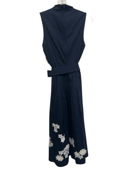 Lela Rose Size 2 Navy Blue & White Cotton Sleeveless Floral Applique Midi Dress Navy Blue & White / 2