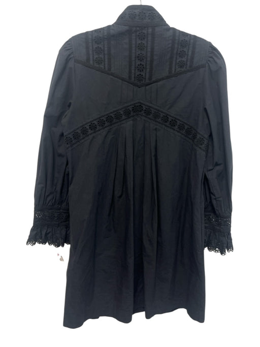 Rebecca Taylor Size 4 Navy Blue Cotton Long puff sleeve Floral Embroidery Dress Navy Blue / 4