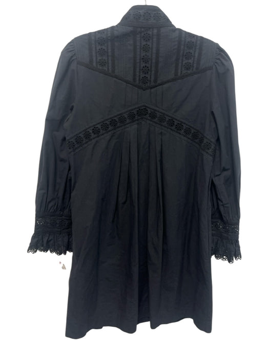 Rebecca Taylor Size 4 Navy Blue Cotton Long puff sleeve Floral Embroidery Dress Navy Blue / 4
