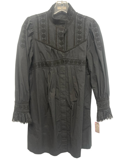 Rebecca Taylor Size 4 Navy Blue Cotton Long puff sleeve Floral Embroidery Dress Navy Blue / 4