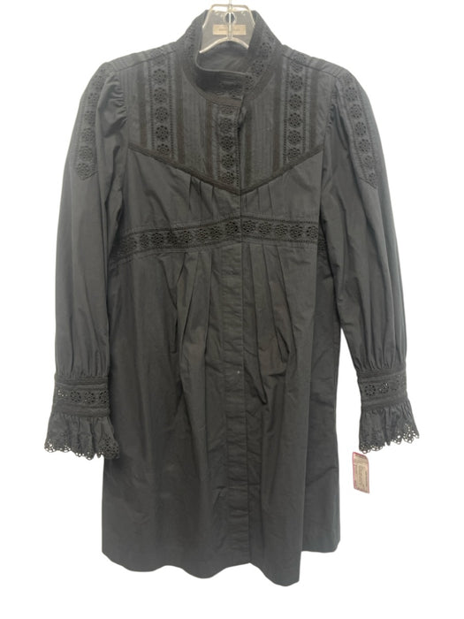 Rebecca Taylor Size 4 Navy Blue Cotton Long puff sleeve Floral Embroidery Dress Navy Blue / 4