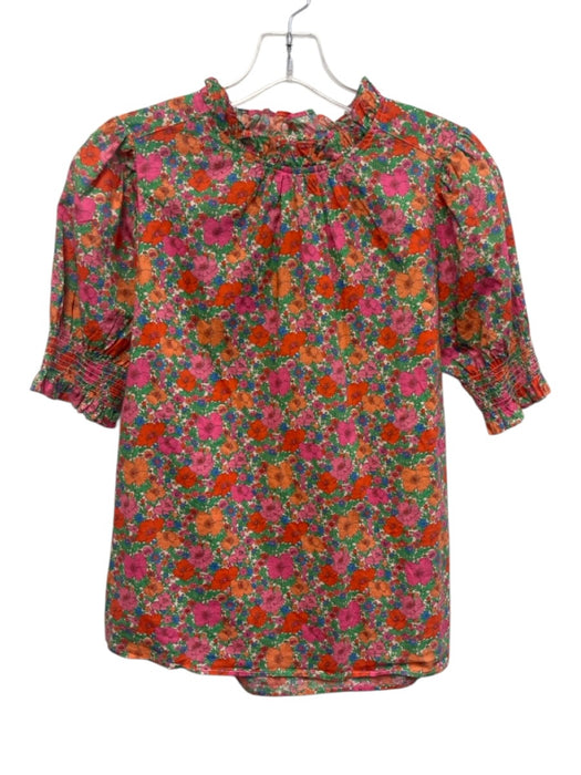 J Crew Liberty Size XS Pink, Orange, Green Cotton Short Puff Sleeve Top Pink, Orange, Green / XS