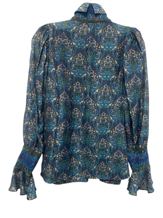 Hope for Flowers by Tracy Reese Size XS Blue, Green, Beige Tencel & Linen Top Blue, Green, Beige / XS