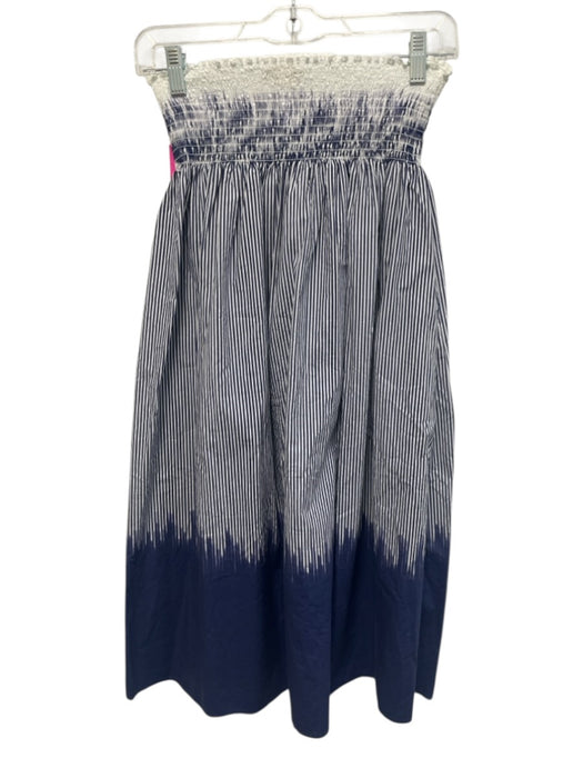 Ann Mashburn Size XS Blue & White Cotton Smocked Waist Band Striped Ombre Skirt Blue & White / XS