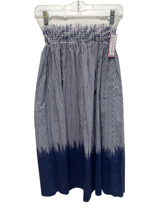 Ann Mashburn Size XS Blue & White Cotton Smocked Waist Band Striped Ombre Skirt Blue & White / XS