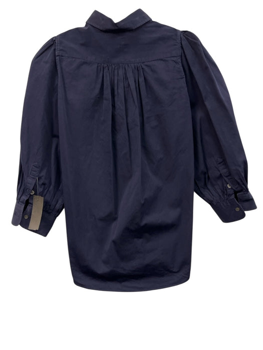 Ann Mashburn Size XS Navy Blue Cotton Puff 3/4 Sleeve 1/2 Button Collar Top Navy Blue / XS