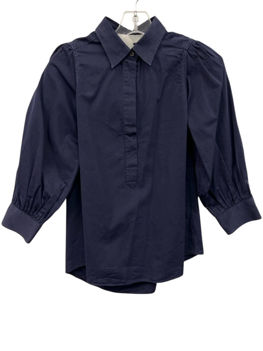 Ann Mashburn Size XS Navy Blue Cotton Puff 3/4 Sleeve 1/2 Button Collar Top Navy Blue / XS