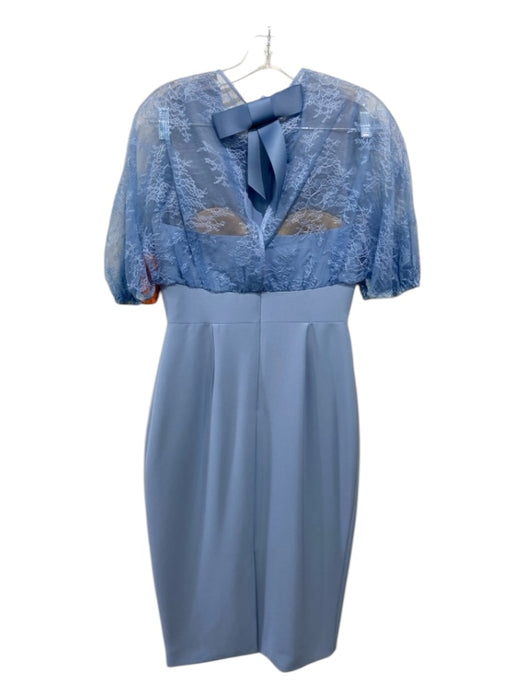 Lela Rose Size 2 Baby Blue Nylon Blend Lace Short Puff Sleeve A Line Dress Baby Blue / 2