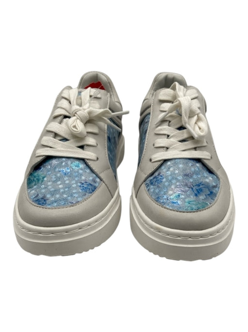 J/Slides Shoe Size 6 White & Blue Leather Floral Low Top Laces Sneakers White & Blue / 6