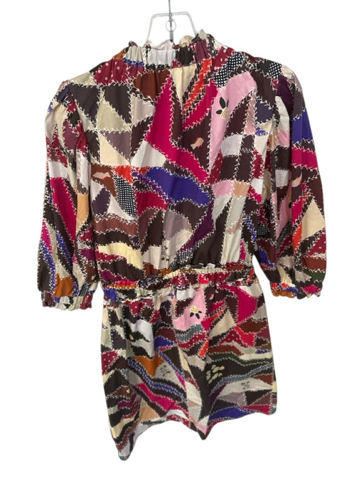 Never a Wallflower Size S Brown & Purple Cotton Long Balloon Sleeve Dress Brown & Purple / S