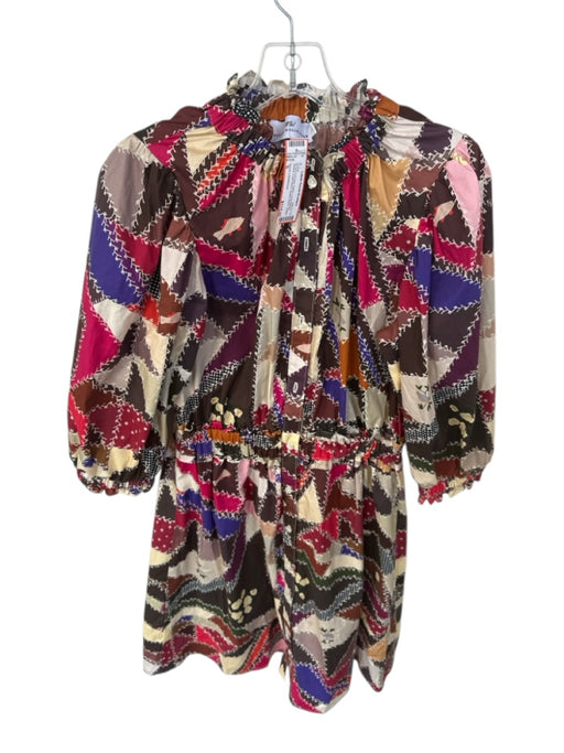 Never a Wallflower Size S Brown & Purple Cotton Long Balloon Sleeve Dress Brown & Purple / S