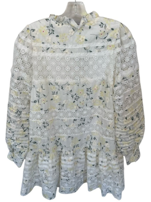 En Saison Size S White & yellow Polyester Long Balloon Sleeve Lace Detail Dress White & yellow / S