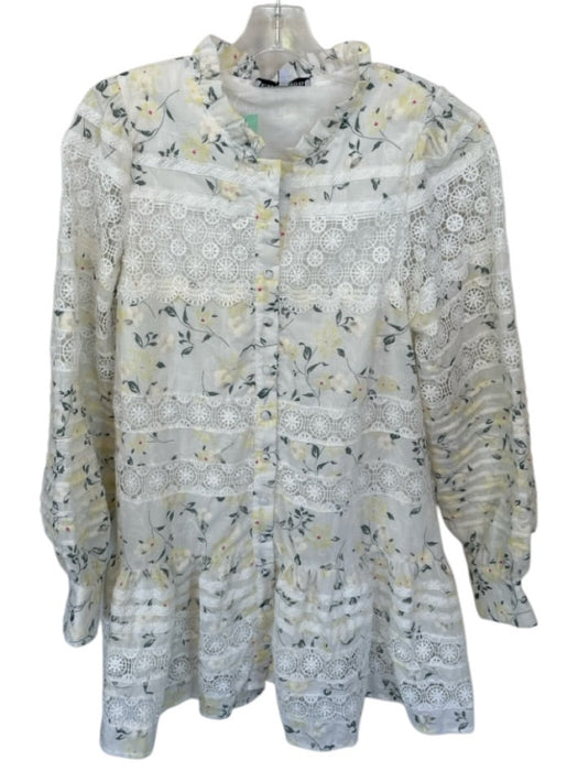En Saison Size S White & yellow Polyester Long Balloon Sleeve Lace Detail Dress White & yellow / S