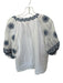 THML Size M White & Navy Polyester 3/4 Balloon Sleeve Embroidered Flowers Top White & Navy / M