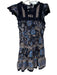 Sea New York Size S Navy & Tan Cotton Flutter Sleeves Lace Detail Flowers Dress Navy & Tan / S