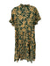 Mille Resort & Travel Size S Green & Tan Cotton Short Sleeve Roses Ruffles Dress Green & Tan / S