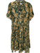 Mille Resort & Travel Size S Green & Tan Cotton Short Sleeve Roses Ruffles Dress Green & Tan / S