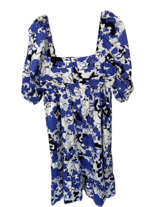 Crosby Size Est S Purple & White Cotton 3/4 Balloon Sleeve Botanical Dress Purple & White / Est S