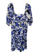 Crosby Size Est S Purple & White Cotton 3/4 Balloon Sleeve Botanical Dress Purple & White / Est S