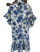 Fitzroy & Willa Size M White & Blue Cotton 3/4 Bell Sleeve Botanical Maxi Dress White & Blue / M