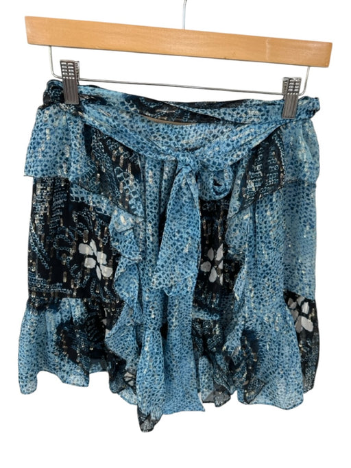 Ulla Johnson Size 8 Blue & Black Silk Back Zip Metallic Thread Skirt Blue & Black / 8