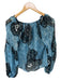 Ulla Johnson Size 6 Blue & Black Silk Long Balloon Sleeve Metallic Thread Top Blue & Black / 6