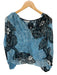 Ulla Johnson Size 6 Blue & Black Silk Long Balloon Sleeve Metallic Thread Top Blue & Black / 6