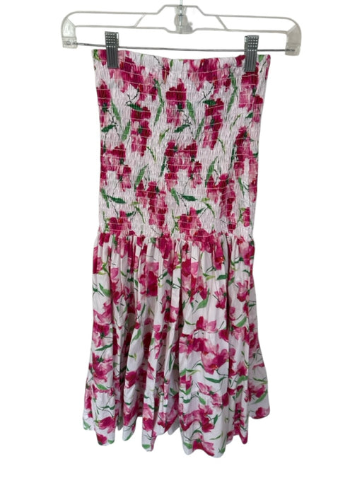 Misa Size S Magenta & Green Cotton Smocked Flowers Strapless Midi Dress Magenta & Green / S